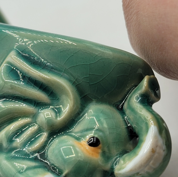 Green Elephant Feng Shui Prosperity Planter Celadon Glazed Vintage Ceramic - Picture 16 of 16